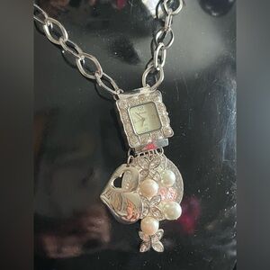 Handcrafted Silver Tone and pink sparkling necklace